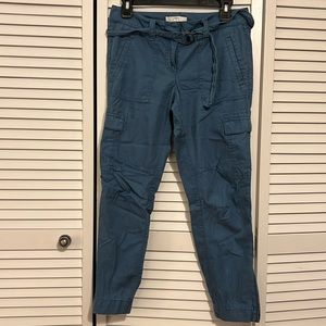 Loft 0P blue cargo jogger pants with belt, zipper at ankle